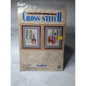 Needleform Counted Cross Stitch Kit Patio Scene Pair 897 Vintage 1990